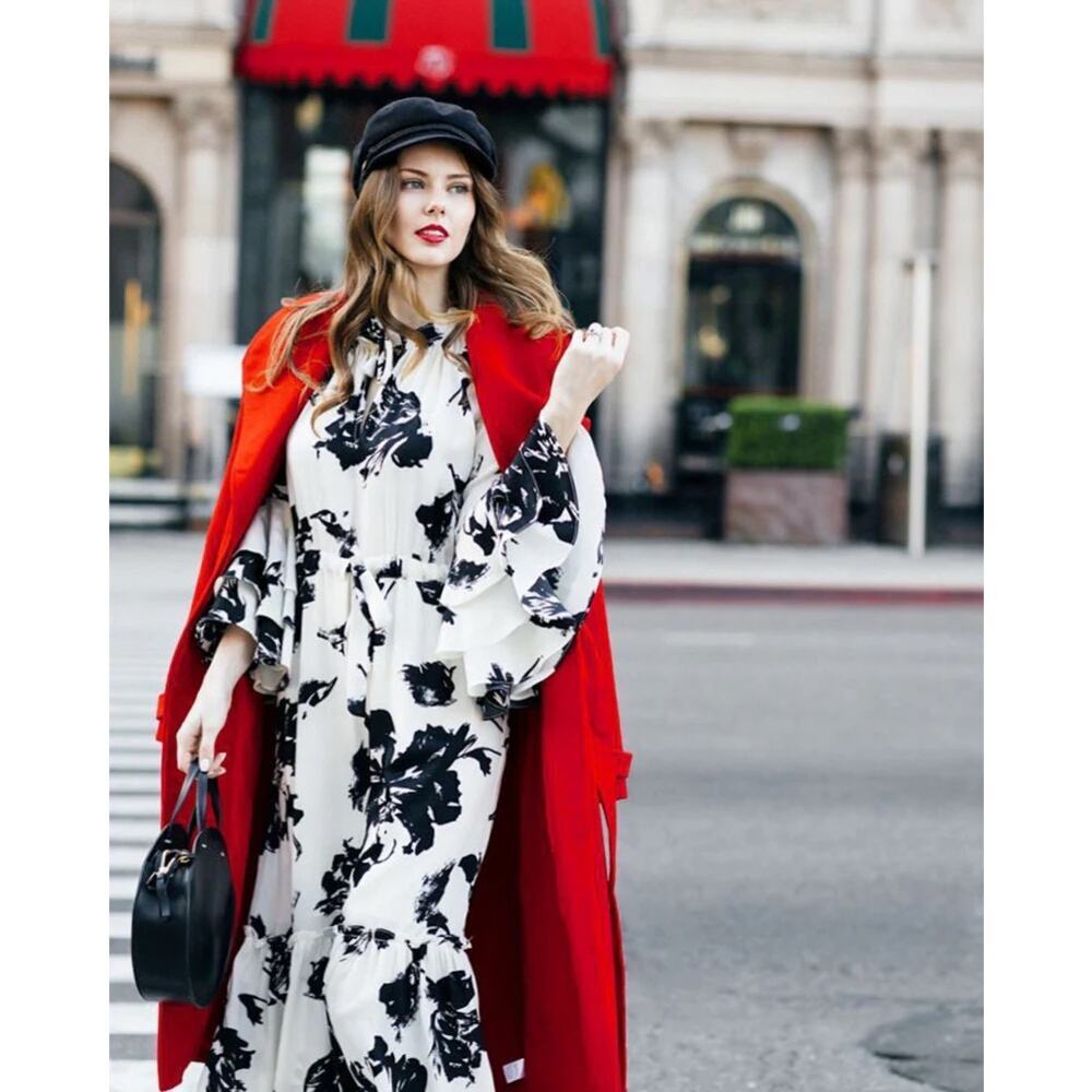 Misa Los Angeles Juliette Bell Sleeve Floral Midi Dress Black/White S